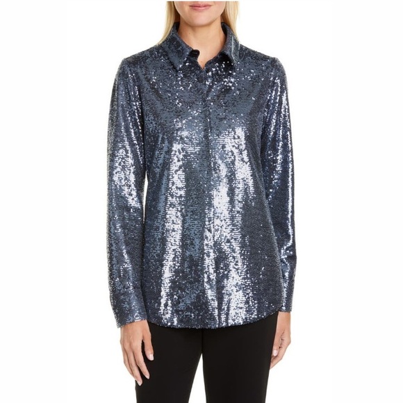 Cinq a Sept Onyx Isha Sequined Button Down Top NWT - Picture 1 of 13